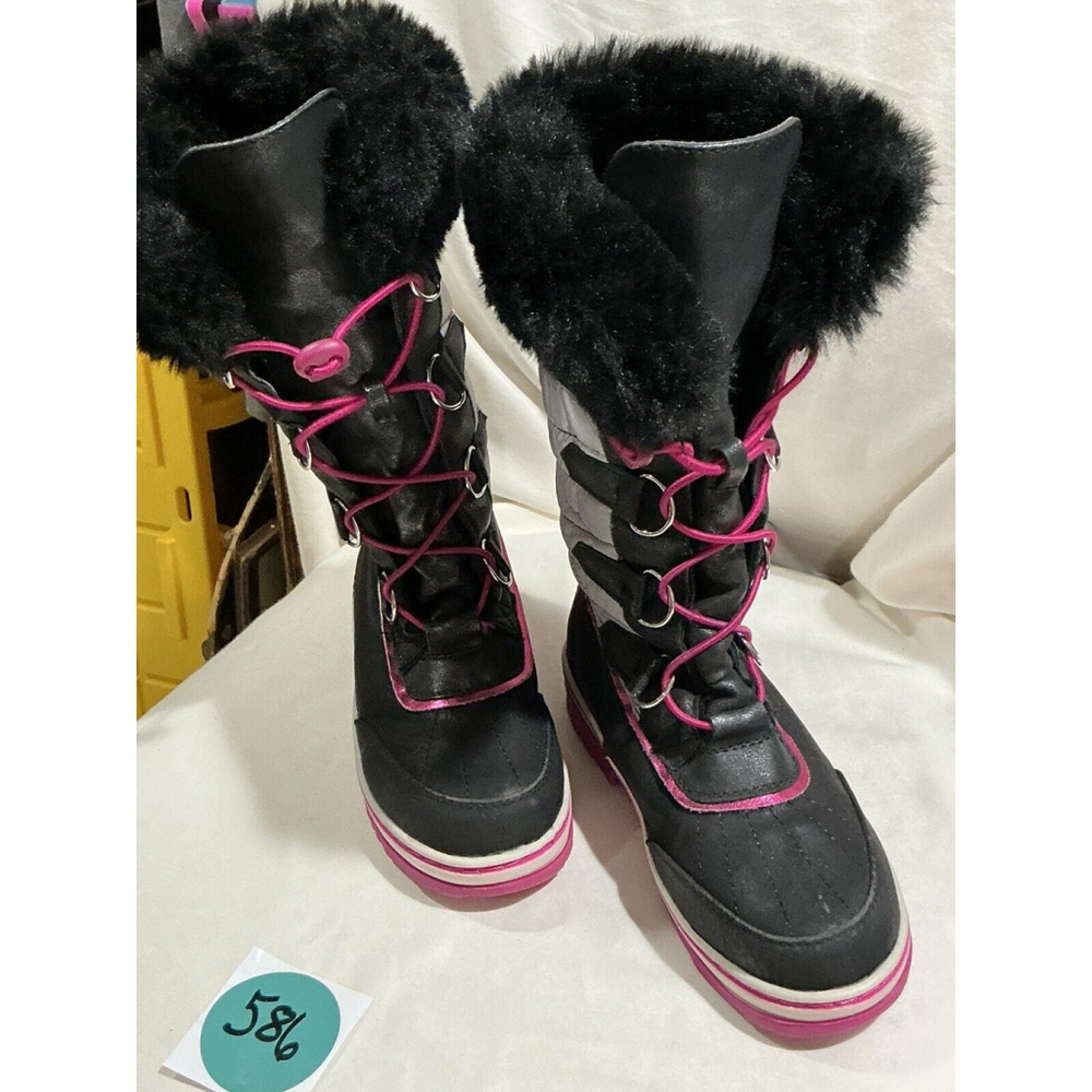 Toddler Girls Justice Quilted Black Gray Pink Faux Fur Lace Up Snow Boot…